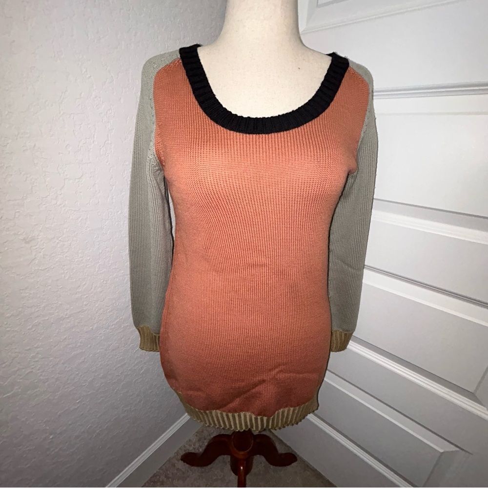 MISSONI Color block Long Sleeve Tunic Sweater Top